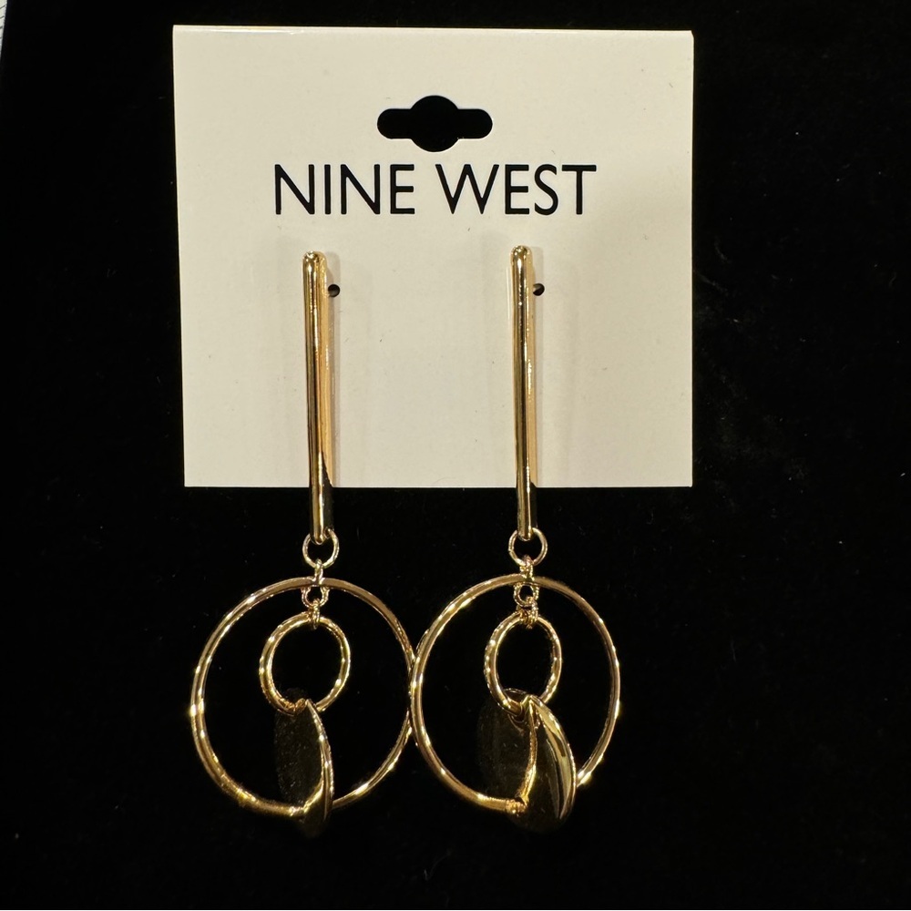 Nine West Gold Tone Geometric Dangle Earrings